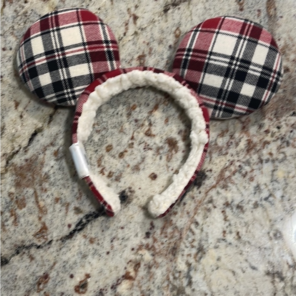 Disney Plaid Mickey Mouse Ears Headband Disney Disneyland Padded Red White Black